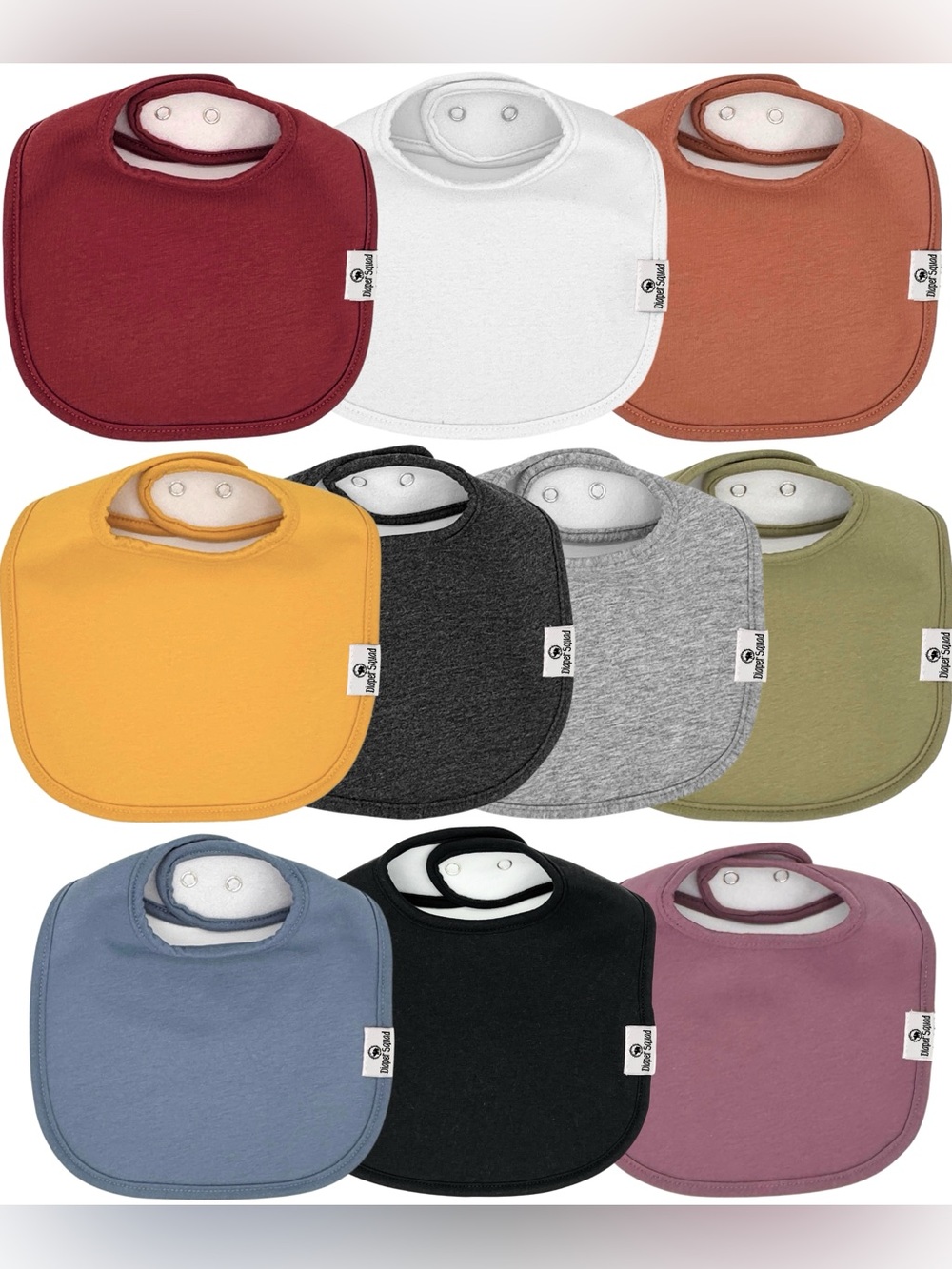 Diaper Squad 10 pack Earthy Square Organic Cotton & Fleece Baby Drool Bibs Set
